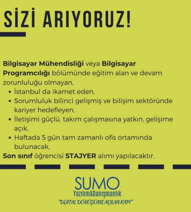 SUMO Yazılım&Danışmanlık-Stajyer İlanı